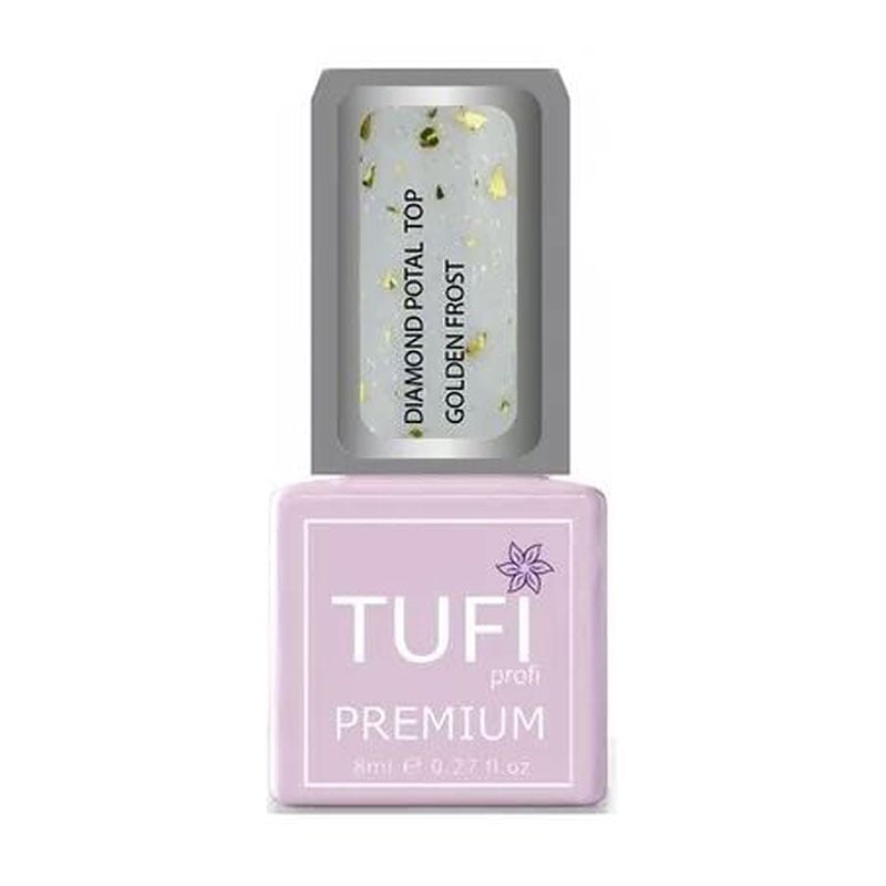 Топ для гель-лаку Tufi Profi Premium Diamond Potal Top з поталлю та шимером, Золотий іній, 8 мл